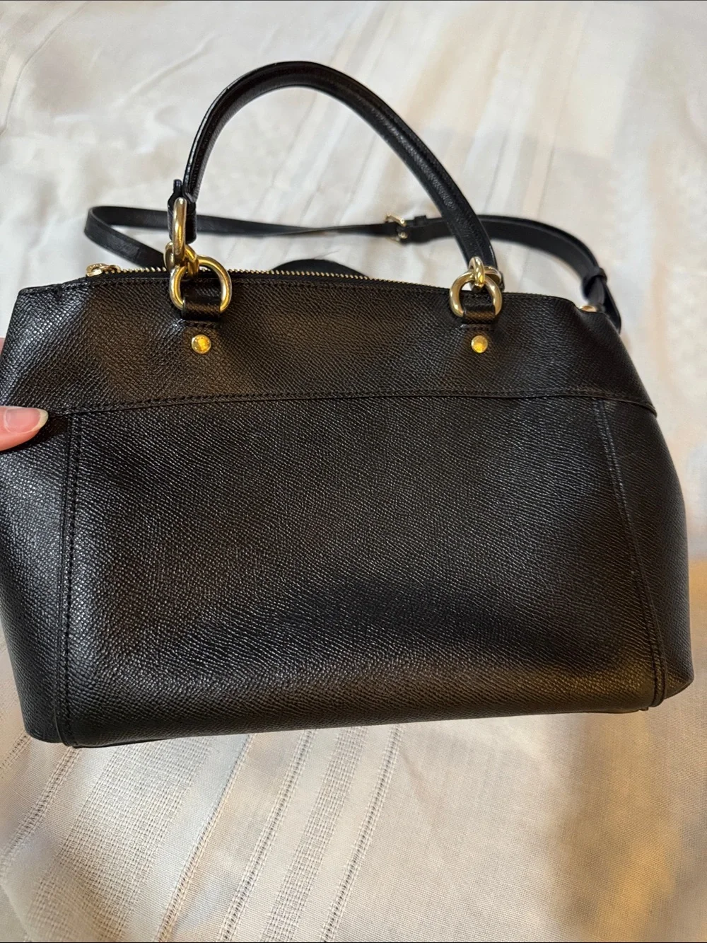 Coach Black Leather Satchel with Gold Hardware and Shoulder Strap